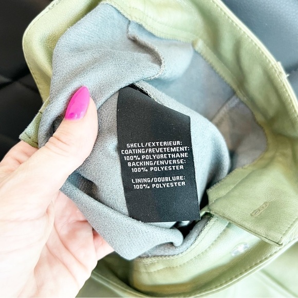 NEW 7 For All Mankind Women's Faux Leather Wide Leg Crop Pants Green Medium - Picture 7 of 7